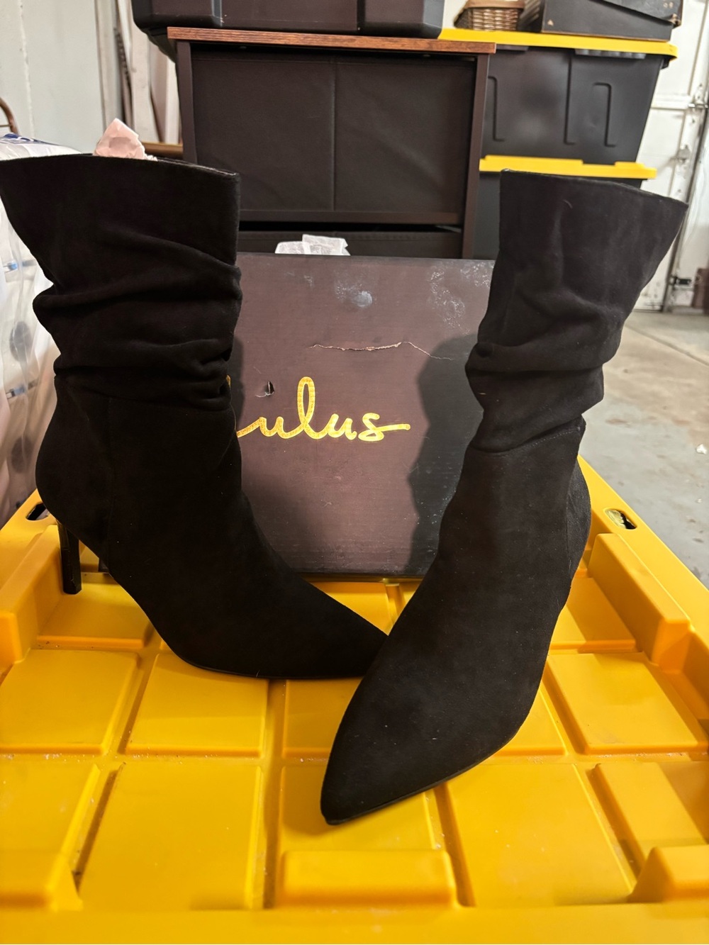 Lulu's Black Suede Pointed-Toe Slouch Mid-Heel Boots Size 8.5 Never Worn